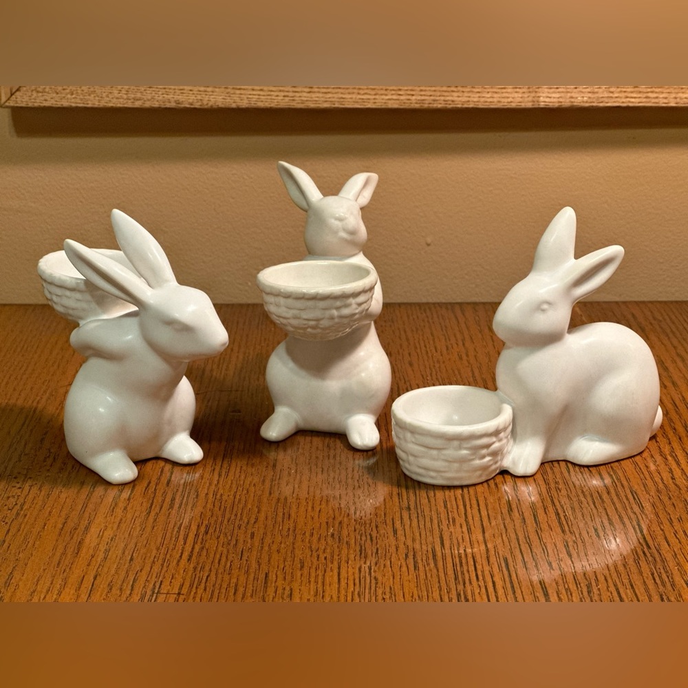 Bunny and Basket Ceramic Egg Cup Set of 3